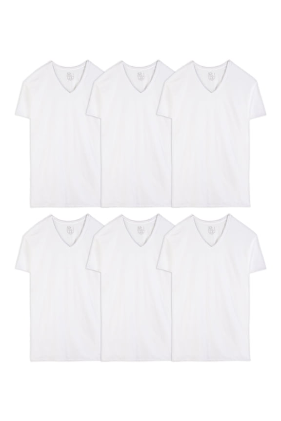 Men's White V-Neck Undershirts, Moisture Wicking, Stays Tucked, 6-Pack