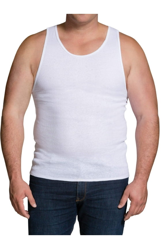 Men's White Cotton A-Shirts, 5 Pack, Extended Sizes