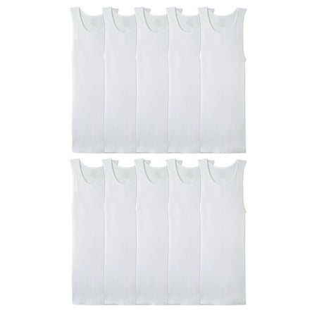 Fruit of the Loom Men's White Tank A-Shirts, Super Value 10 Pack