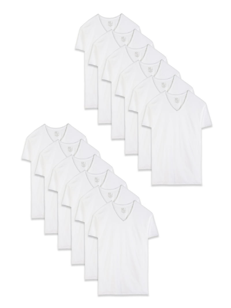 Fruit of the Loom Men's V-Neck Undershirts, Moisture-Wicking, 12