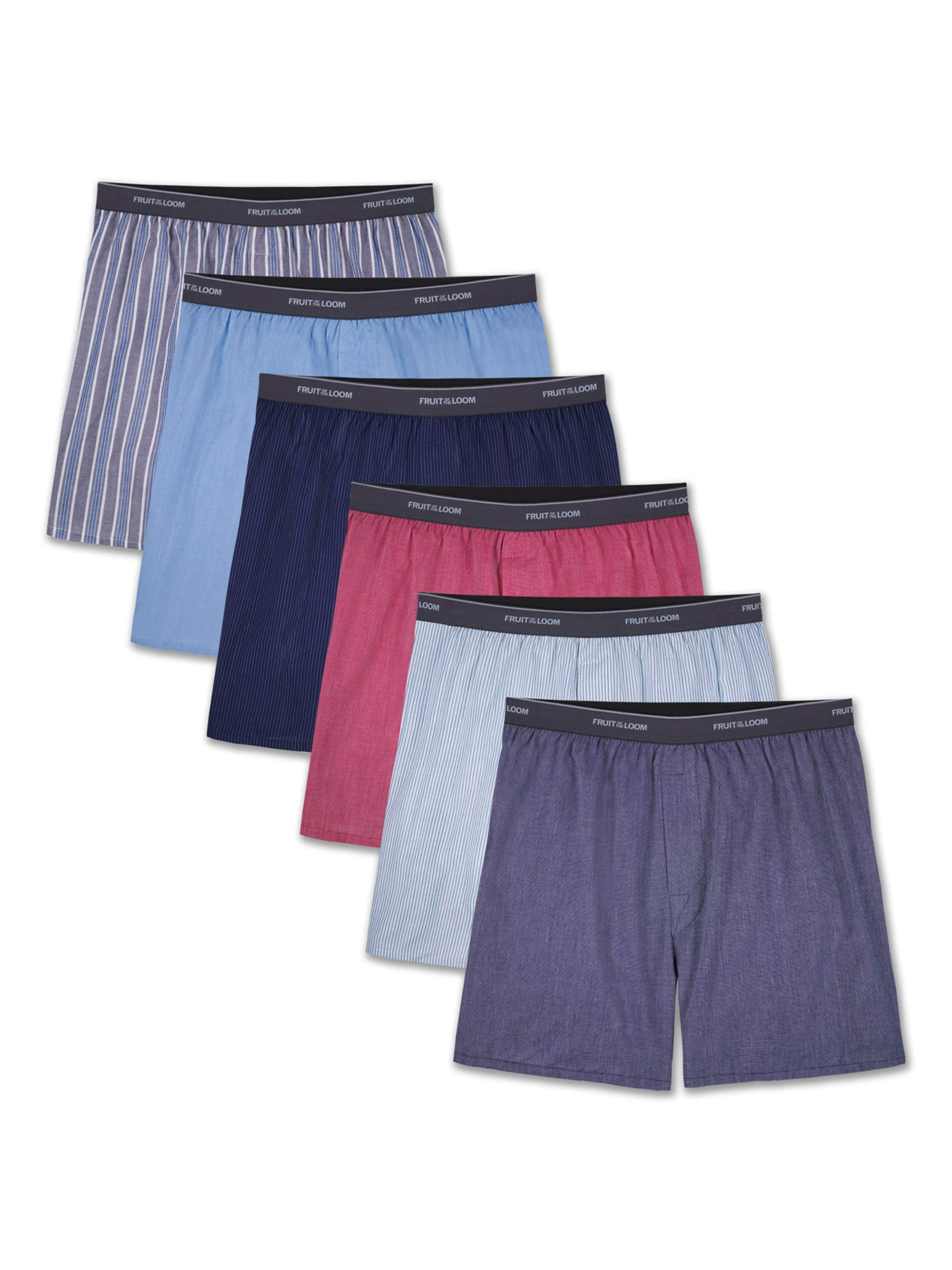 Fruit of the Loom Men's Woven Boxers, 6 Pack, Sizes S-3XL - Walmart.com
