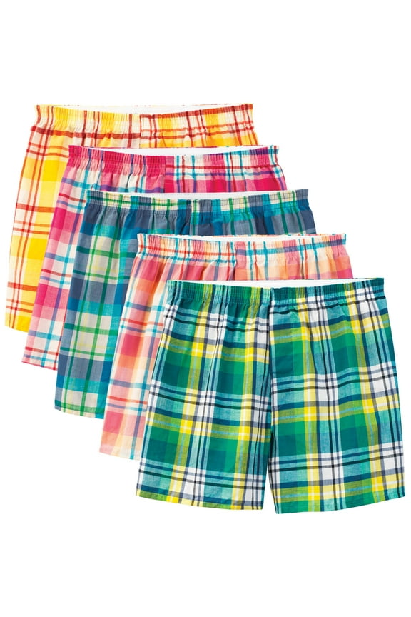 Men's Woven Fashion Plaid Boxers, 5 Pack
