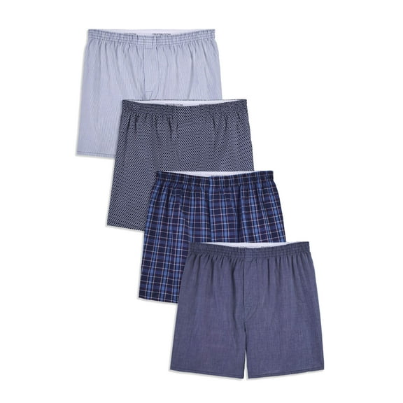 Fruit of the Loom Men's Woven Prints and Stripes Boxers, Extended Sizes, 4 Pack