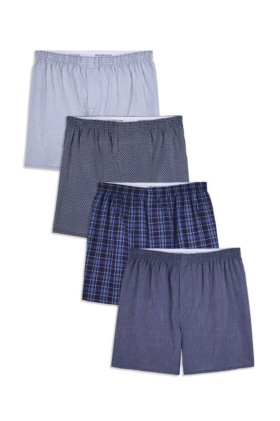 Men's Woven Prints and Stripes Boxers, Extended Sizes, 4 Pack