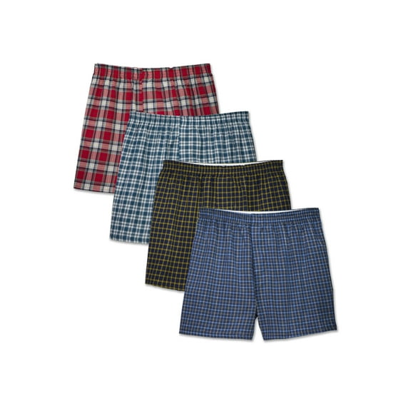 Fruit of the Loom Men's Woven Tartan Plaid Boxers, Extended Sizes, 4 Pack