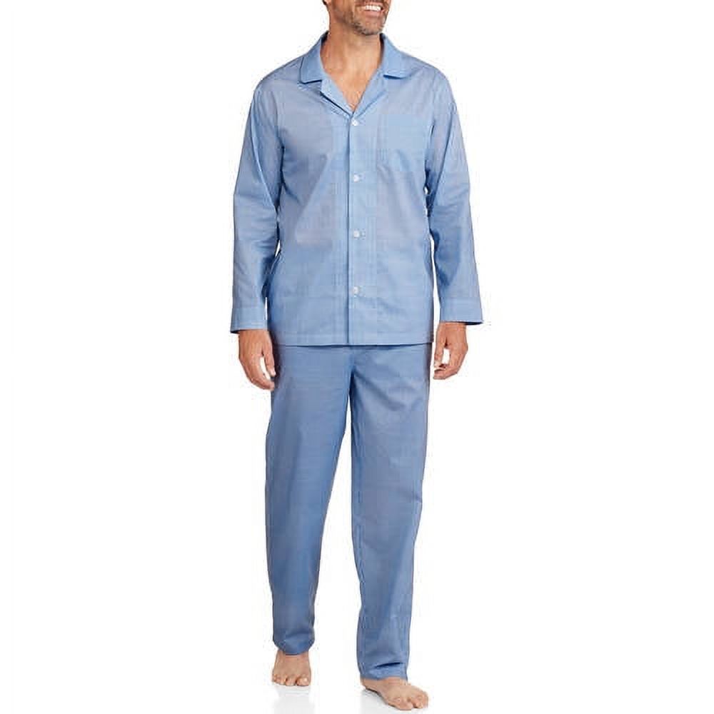 Hanes Men’s and Big Men’s Long Sleeve Long Leg Woven Pajama Set, 2