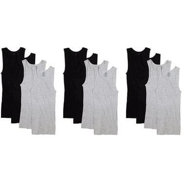 Fruit of the Loom Mens 12Pack Black & Grey A Shirts Tank Tops Undershirts 3XL