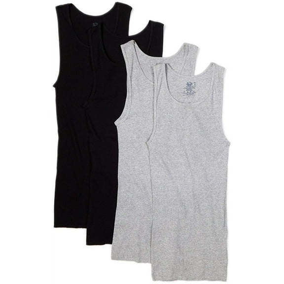 Fruit of the Loom Mens 4Pack Black & Grey A Shirts Tank Tops Undershirts 3XL
