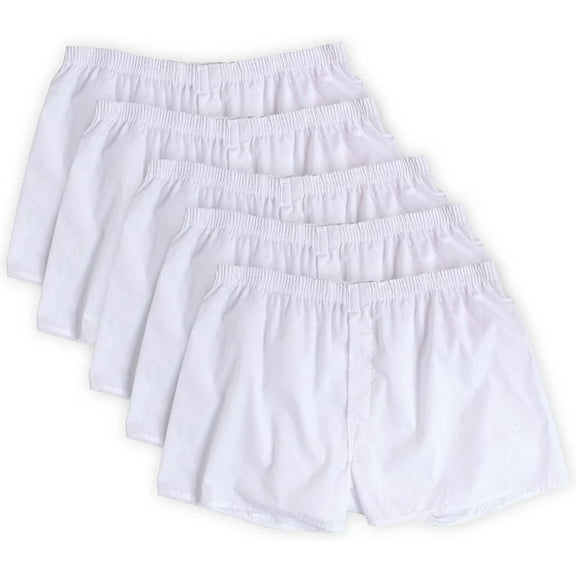 Fruit of the Loom Mens 5-Pack Solid White Boxers 5P595 X-Large Waist 40-42