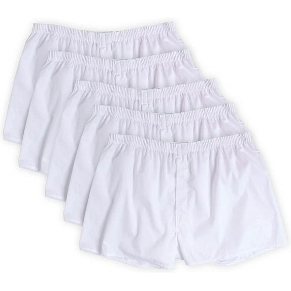 Fruit of the Loom Mens 5-Pack Solid White Boxers 5P595 X-Large Waist 40-42