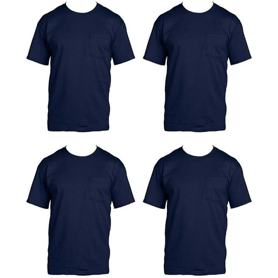 Fruit of the Loom Mens 5 oz. 100% Heavy Cotton HD Pocket T-Shirt 3931P Pack of 4- J Navy, XL