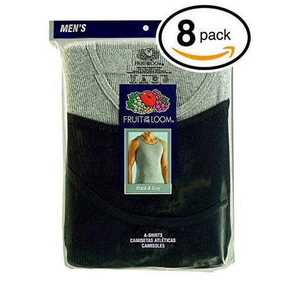 Fruit of the Loom Mens 8Pack Black & Grey A Shirts Tank Tops Undershirts 3XL