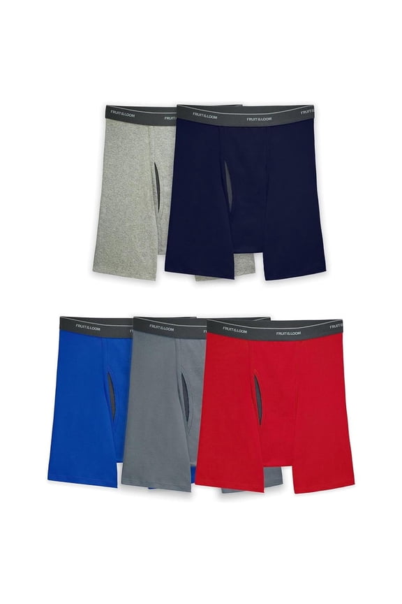 Mens Coolzone Fly Boxer Briefs, 5-Pack (Assorted Colors)