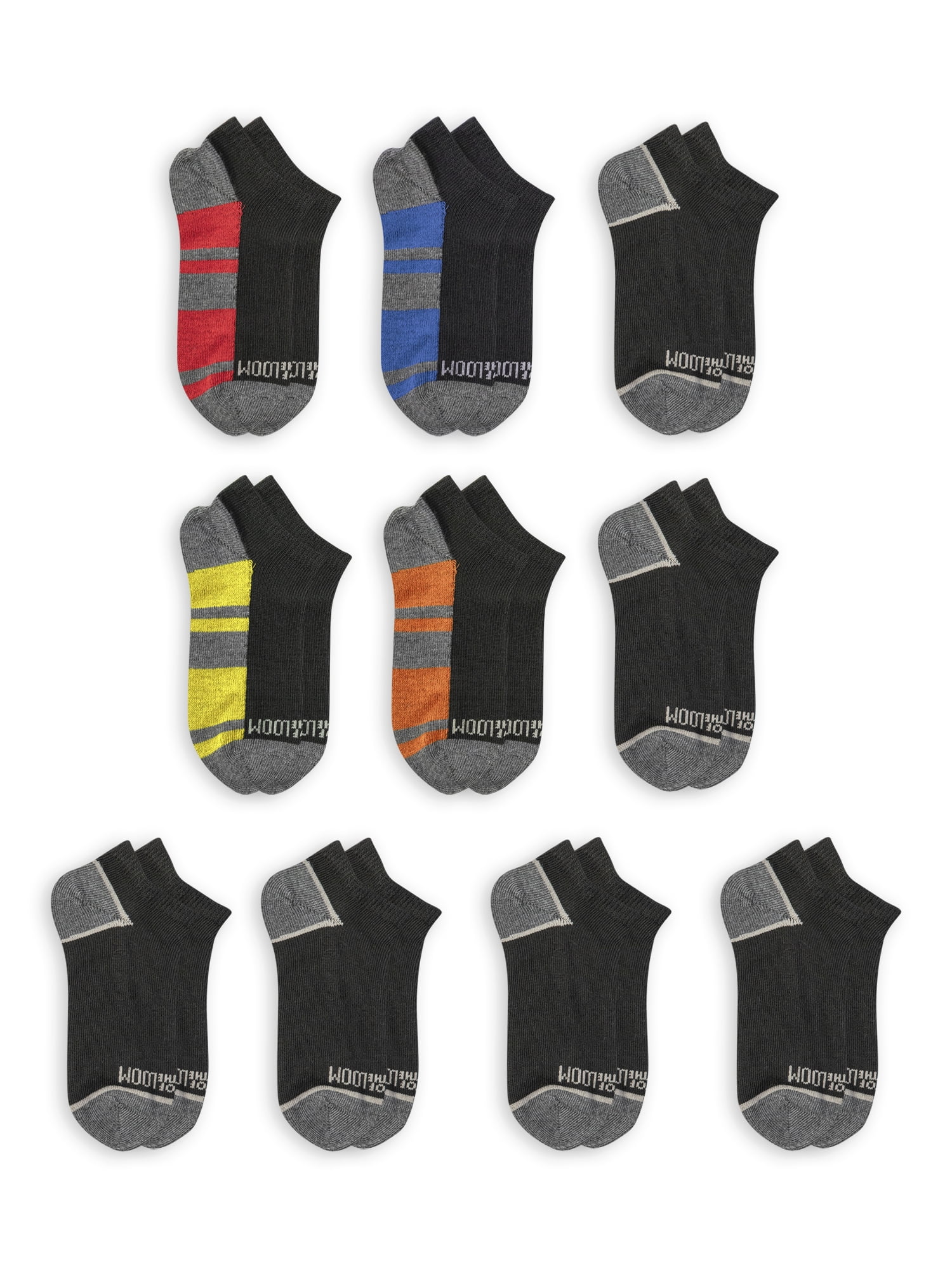 Fruit of the Loom No-Show Durable Solid Striped Socks (Big Boys or ...