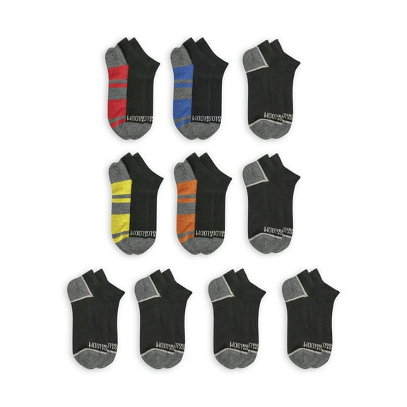 Fruit of the Loom No-Show Durable Solid Striped Socks (Big Boys or Little Boys) 10 Pack