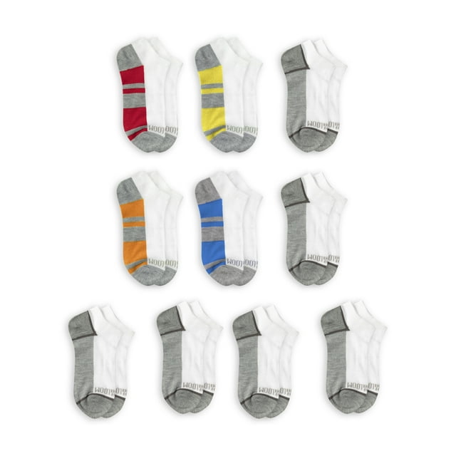 Fruit of the Loom No-Show Durable Solid Striped Socks (Big Boys or Little Boys) 10 Pack