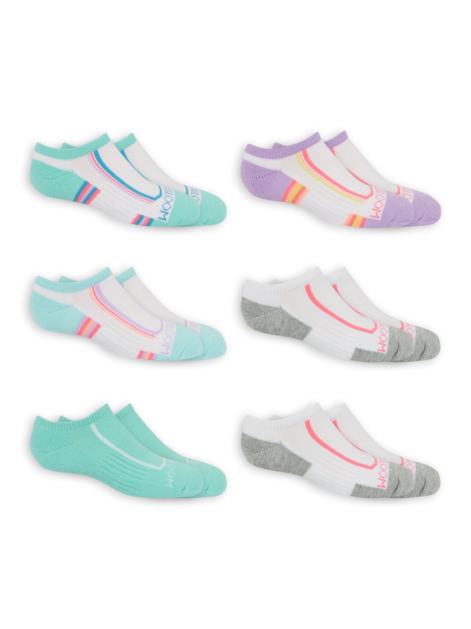 Fruit of the Loom NoShow Durable Super Soft Solid Striped Socks (Big Girls or Little Girls) 6