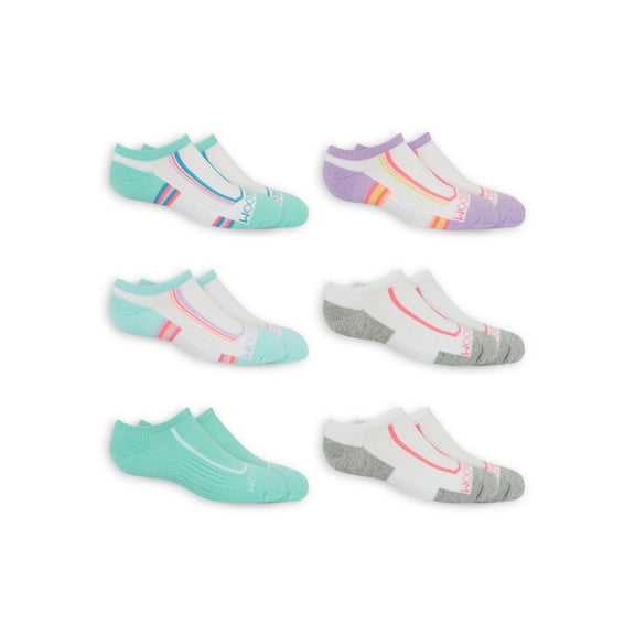 Fruit of the Loom No-Show Durable Super Soft Solid Striped Socks (Big Girls or Little Girls) 6 Pack
