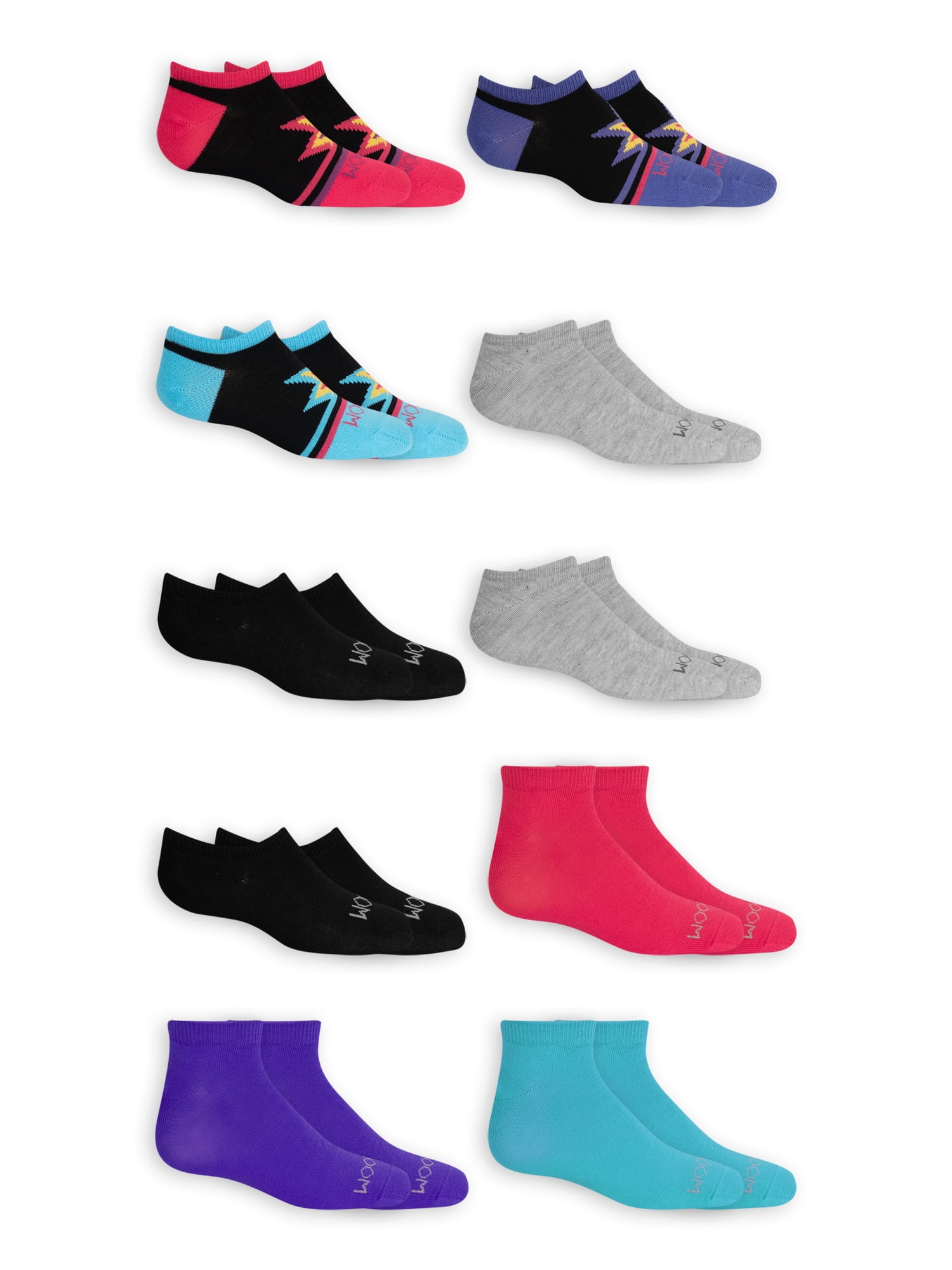 Fruit of the Loom No Show & Liner Socks (Big Girls or Little Girls), 10 Pack