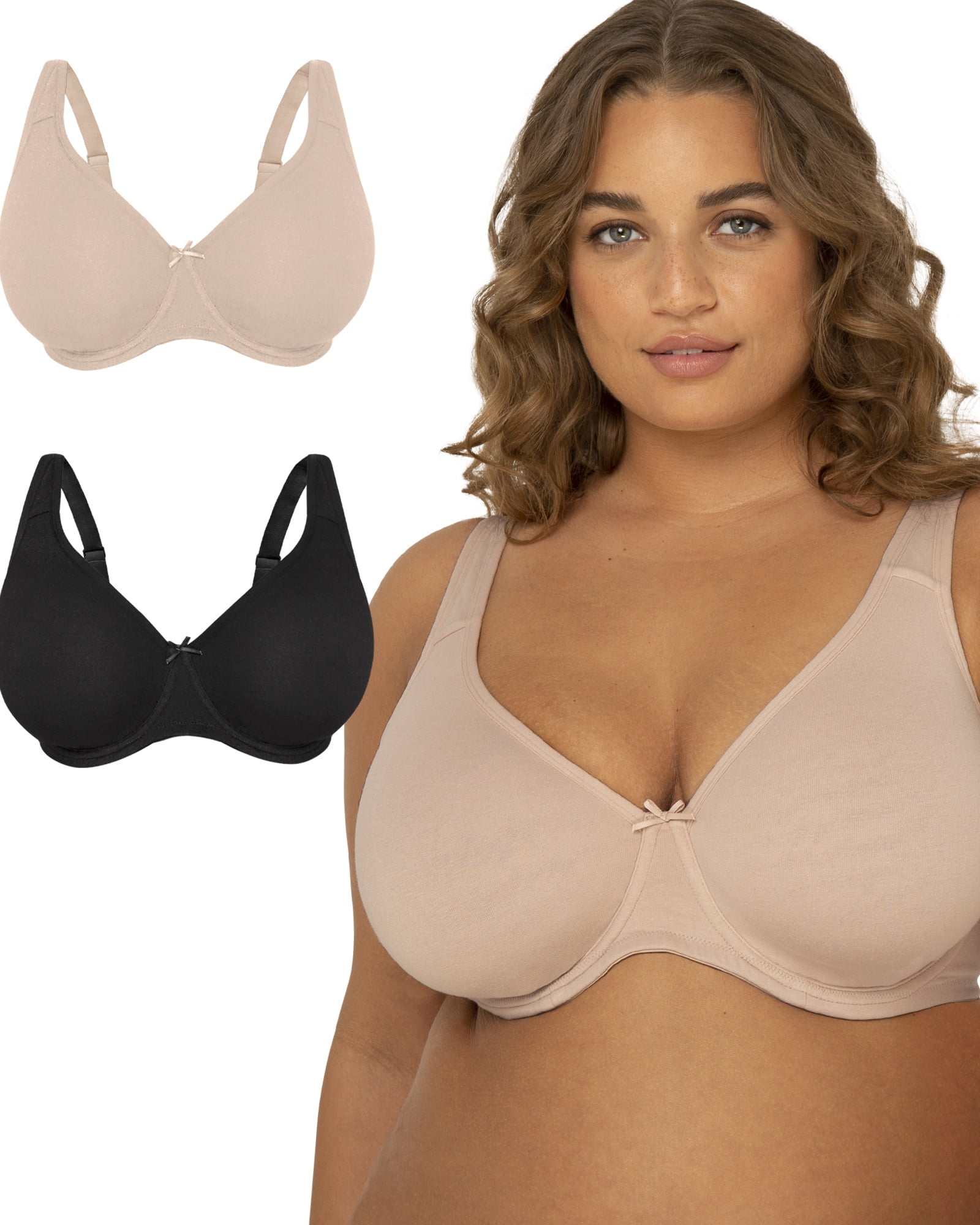 Fruit of the Loom Women's Fit for Me Collection: 2-Pack Plus-Size Unlined Underwire Bra-Cotton Comfort & Pinch-Free Straps