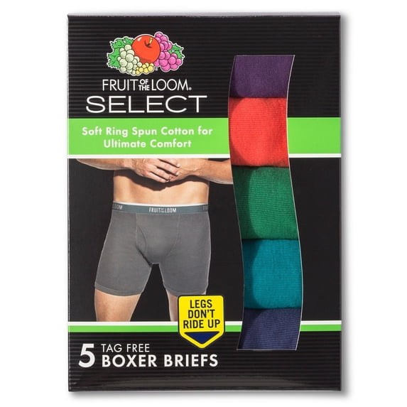 Fruit of the Loom Select Men's 5-Pack Boxer Briefs - Assorted Colors (Large)