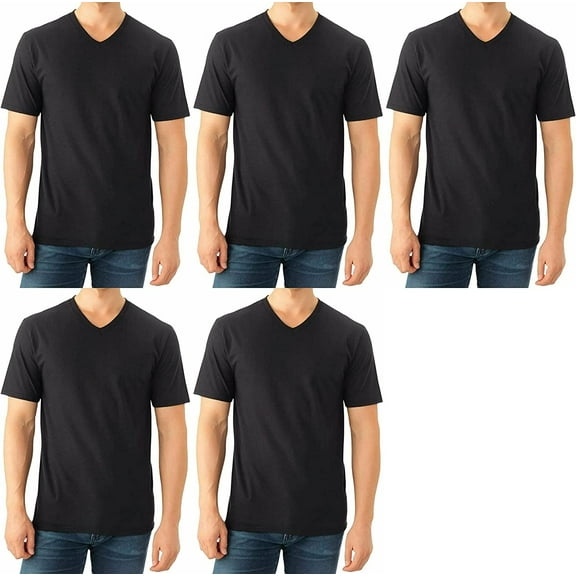 Fruit of the Loom Select Men's V-Neck T-Shirts Classic Fit Wicks Moisture Tagless 5-Pack Black Large