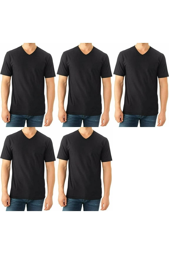 Select Men's V-Neck T-Shirts Classic Fit Wicks Moisture Tagless 5-Pack Black Small