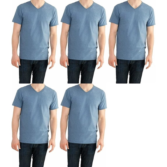 Fruit of the Loom Select Men's V-Neck T-Shirts Classic Fit Wicks Moisture Tagless 5-Pack Dungaree Blue Large