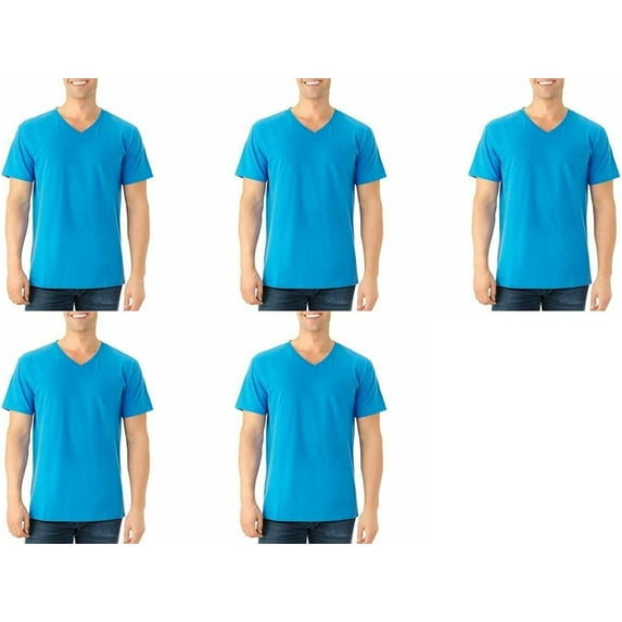 Fruit of the Loom Select Men's V-Neck T-Shirts Classic Fit Wicks Moisture Tagless 5-Pack Happy Blue Medium