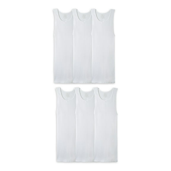 Fruit of the Loom Sleeveless Tank Round Neck Modern Fit Undershirt (Men's or Men's Big & Tall), 6 Pack