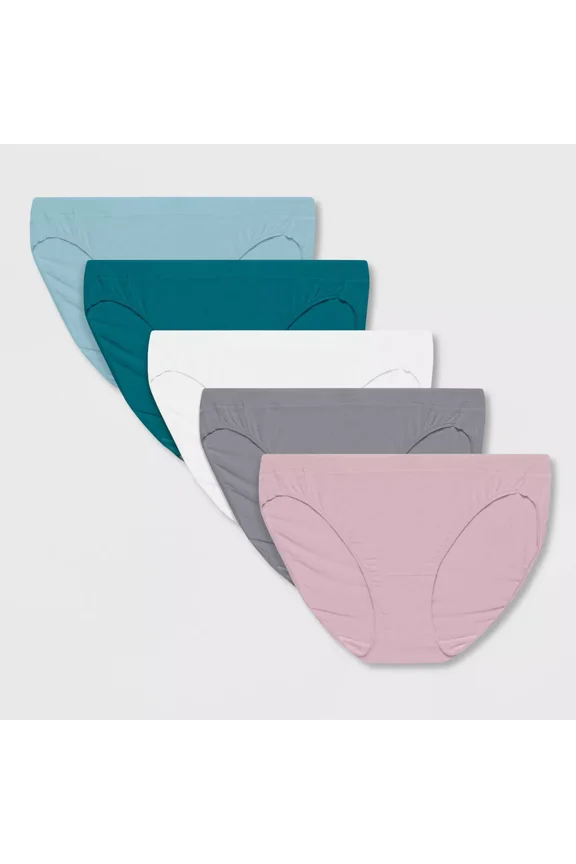 Soft Ribbed Stretch Bikini Underwear Size 8, 5 Pack, Assorted (Women's)