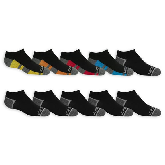 Fruit of the Loom Sport No-Show Socks for Boys, Black, Sizes 9-2.5 (10-Pack)