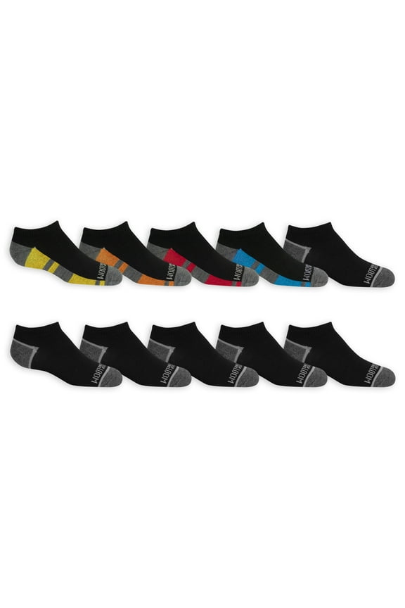 Sport No-Show Socks for Boys, Black, Sizes 9-2.5 (10-Pack)