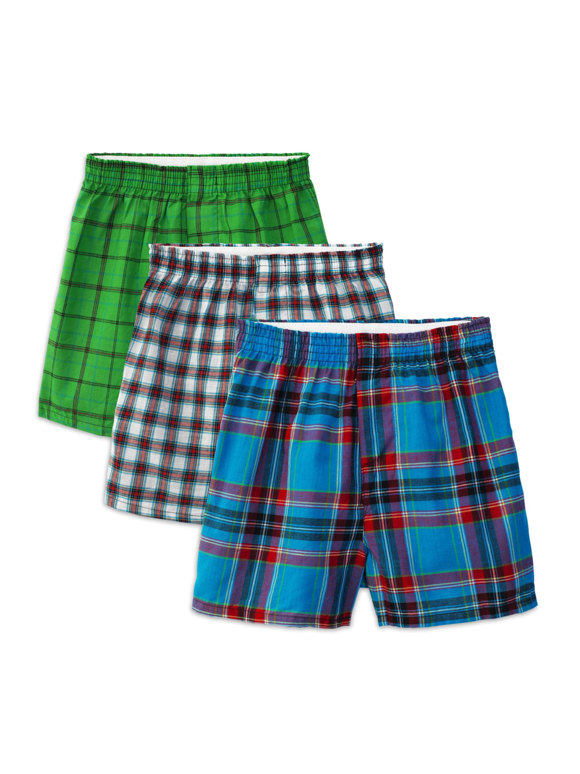 Fruit of the Loom Tartan Plaid Woven Boxers, 3 Pack (Little Boys