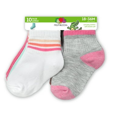 Fruit of the Loom Toddler Ankle Socks, 10- Pack, Size 6M-5T