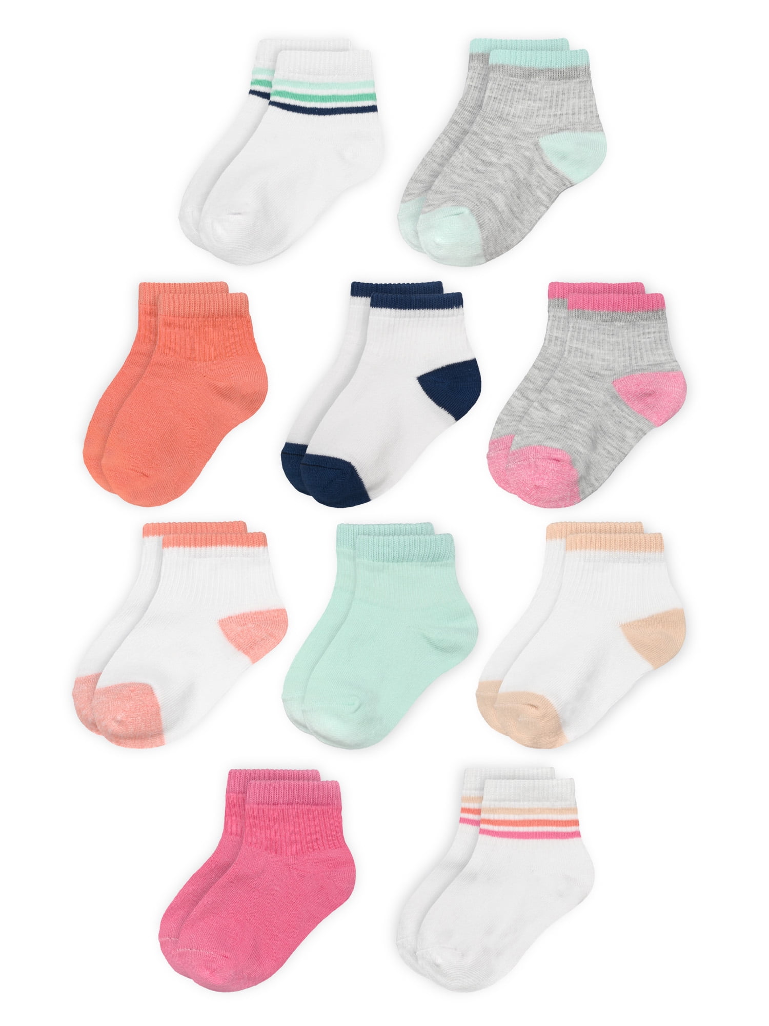 Fruit of the Loom Toddler Ankle Socks, 10- Pack, Size 6M-5T