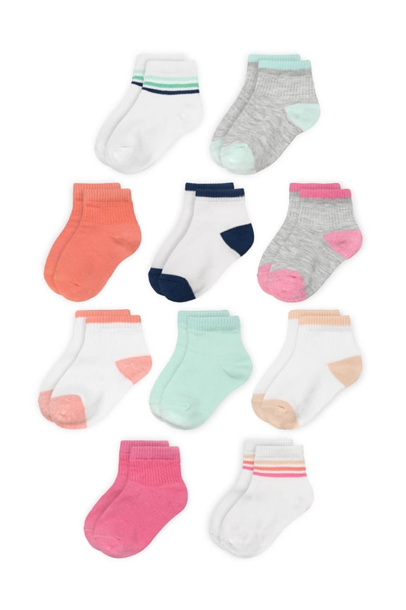 Toddler Ankle Socks, 10- Pack, Size 6M-5T