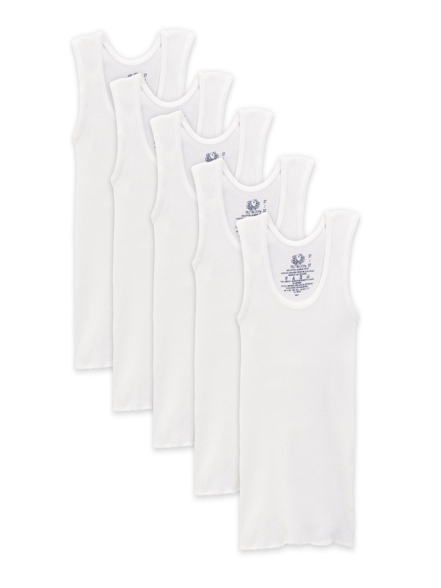 Fruit of the Loom Toddler Boy s Comfortable Tank Undershirts 5 Pack Soft Ribbed Fabric Sizes 2T 5T Walmart