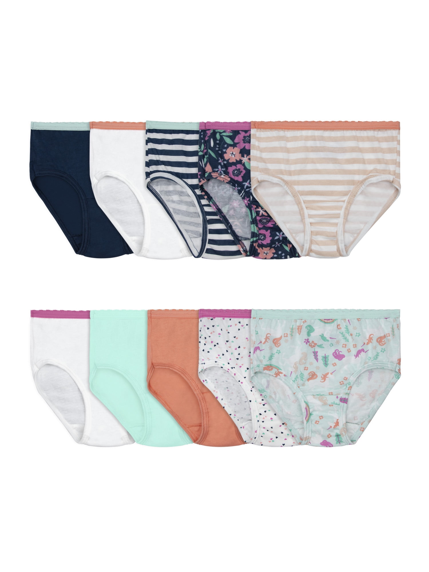 Fruit of the Loom Toddler Girl EverSoft Cotton Brief Underwear, 10 Pack, Sizes 2T-5T