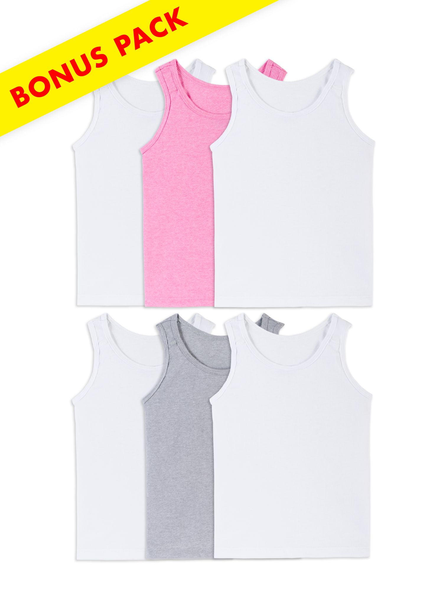 Fruit of the Loom Toddler Girl Layering Tank Tops, 5+1 Bonus Pack