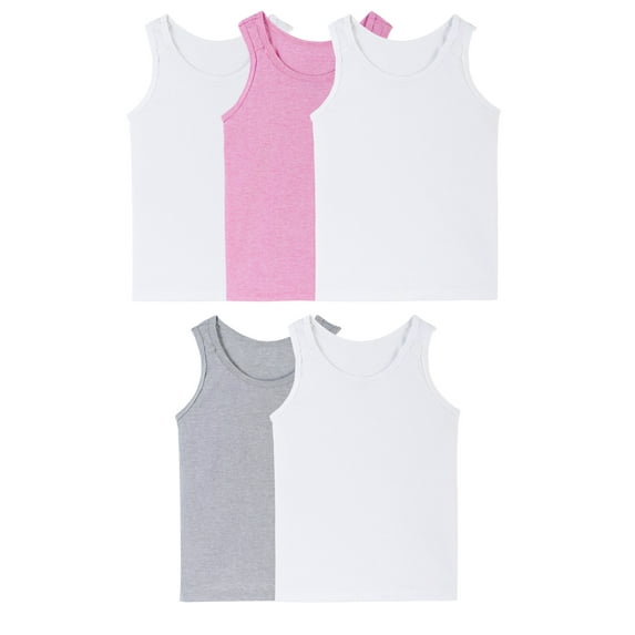 Fruit of the Loom Toddler Girl Layering Tank Tops, 5 Pack, Sizes 2T-5T