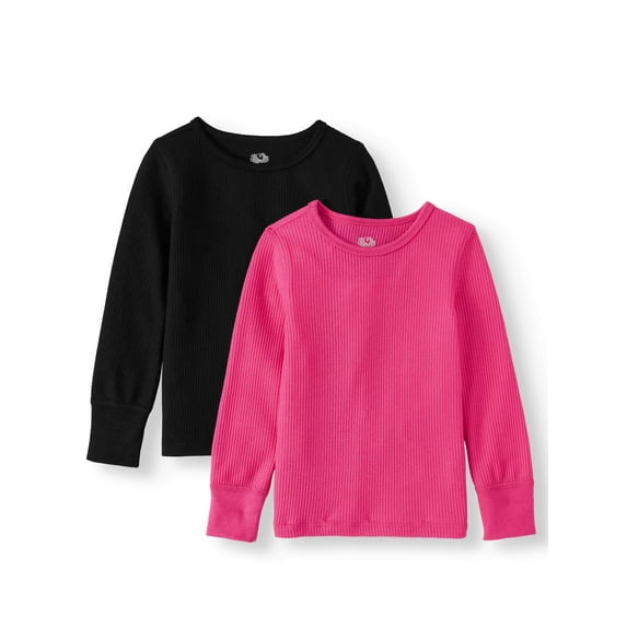 Fruit of the Loom Toddler Girls Thermal, 2 Pack Core Mini Waffle Super Soft Tops