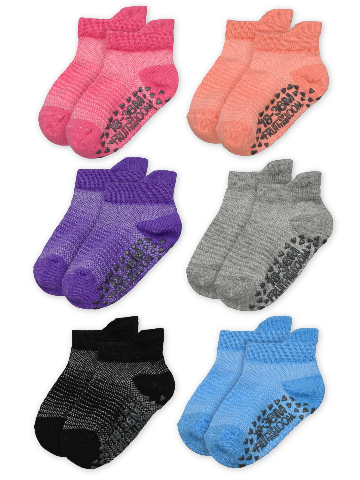 Fruit of the Loom Toddler Low-Cut Socks, 6-Pack, Size 6M-5T