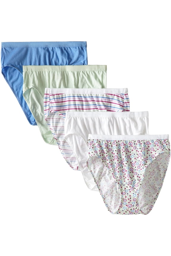 Women's 10 High Cut Cotton Panties, Assorted (5 Pack)