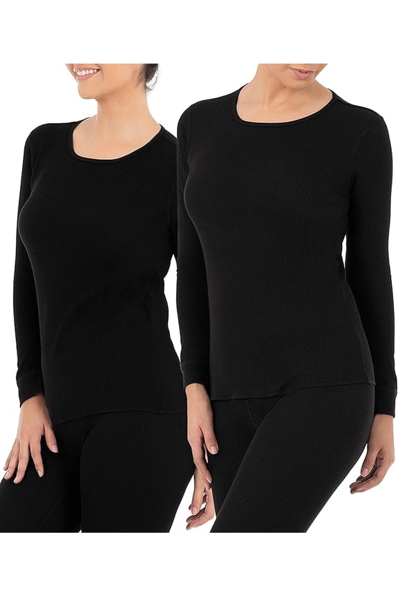 Women's 2-Pack Micro Waffle Thermal Crew Top, Black/Black, 3X