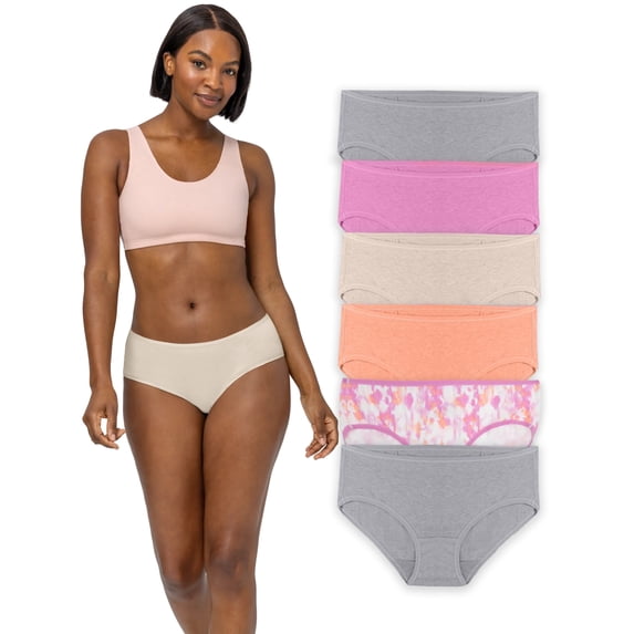 Fruit of the Loom Women's Underwear, Cotton Stretch Panties 6-Pack, Sizes S-2XL