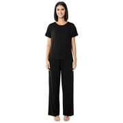 Fruit of the Loom Women's 360 Stretch Drop Shoulder Tee and Wide Leg Pajama Set, S-4X