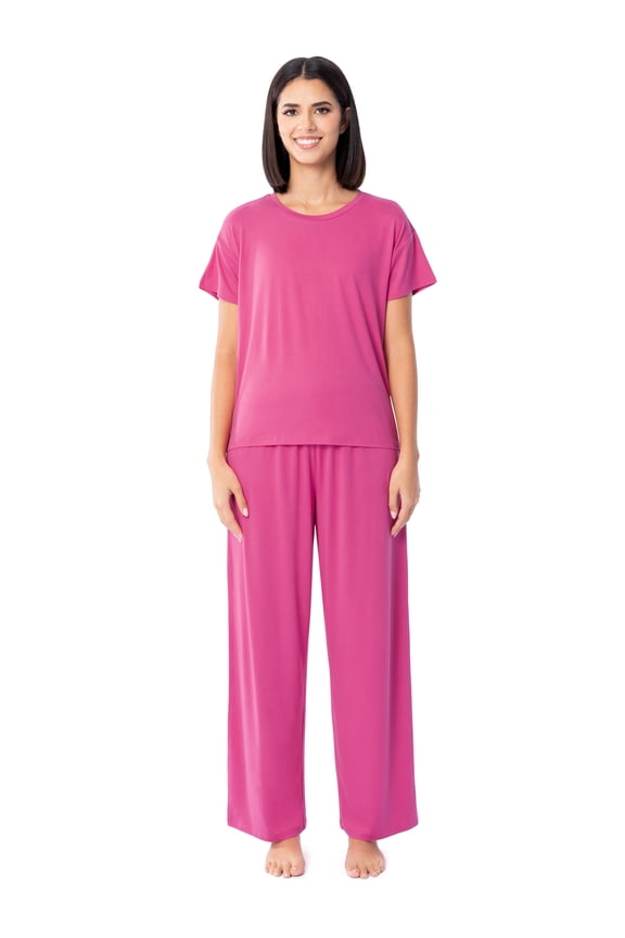 Women's 360 Stretch Drop Shoulder Tee and Wide Leg Pajama Set, S-4X