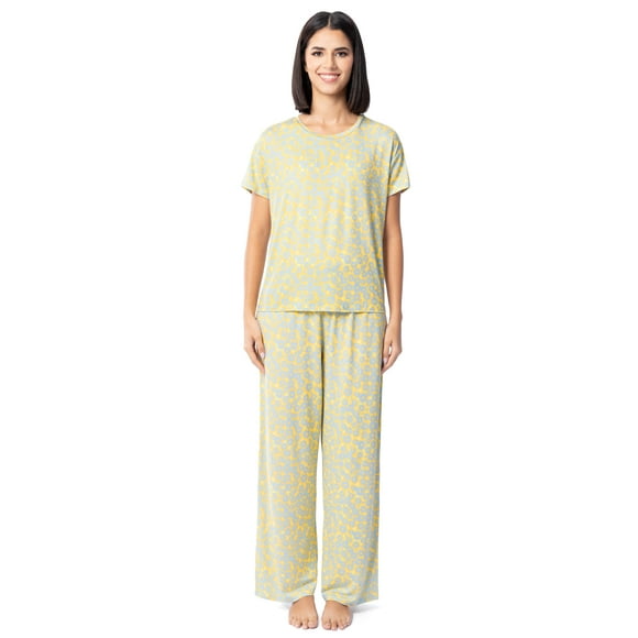 Fruit of the Loom Women's 360 Stretch Drop Shoulder Tee and Wide Leg Pajama Set, S-4X