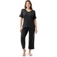 thumbnail image 1 of Fruit of the Loom Women's 360 Stretch Ruffle Sleeve V-Neck Tee and Capri Sleep Pajama Set - Black, 1 of 6
